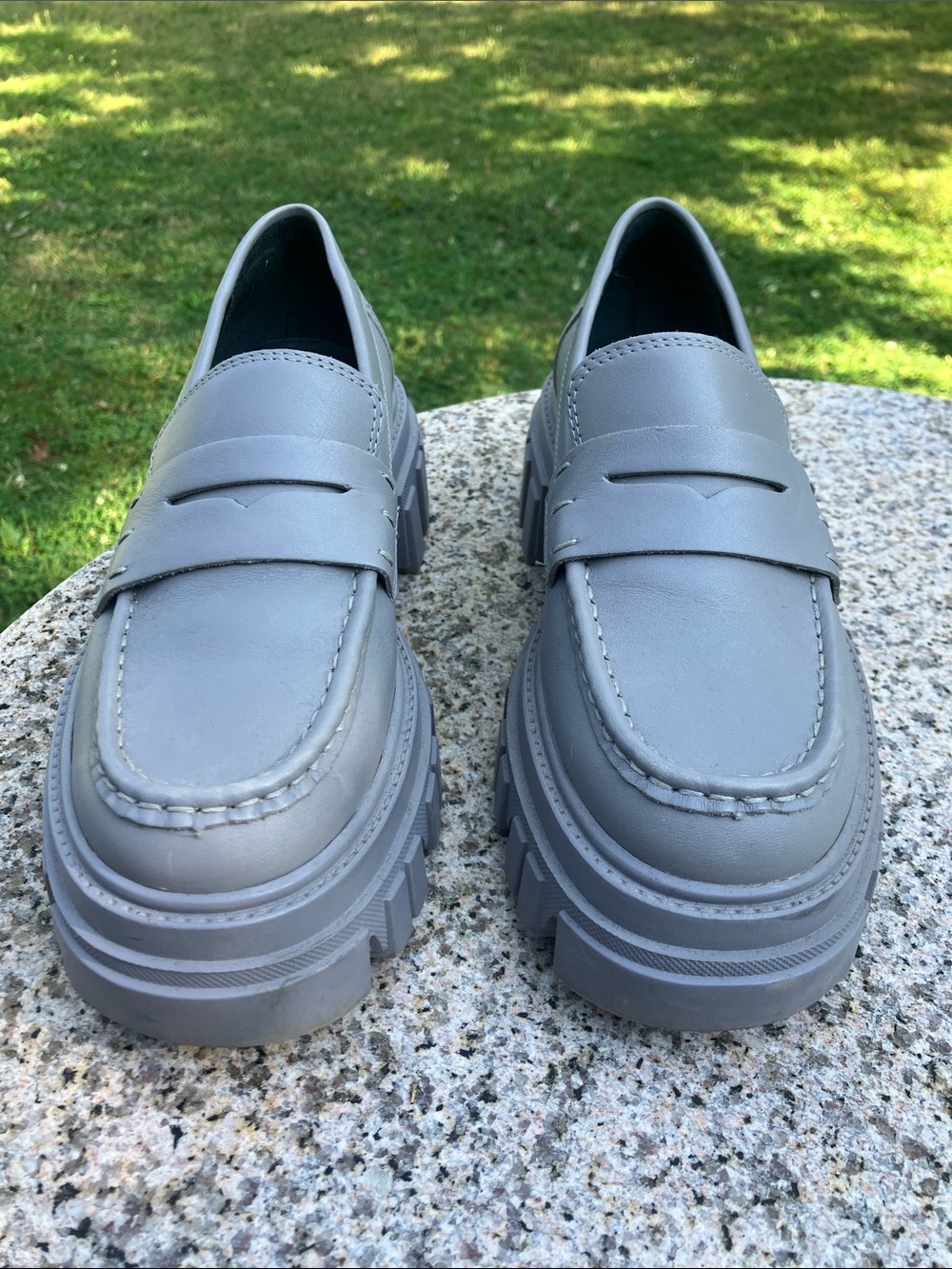 Marc Fisher Grey Leather Platform Loafers